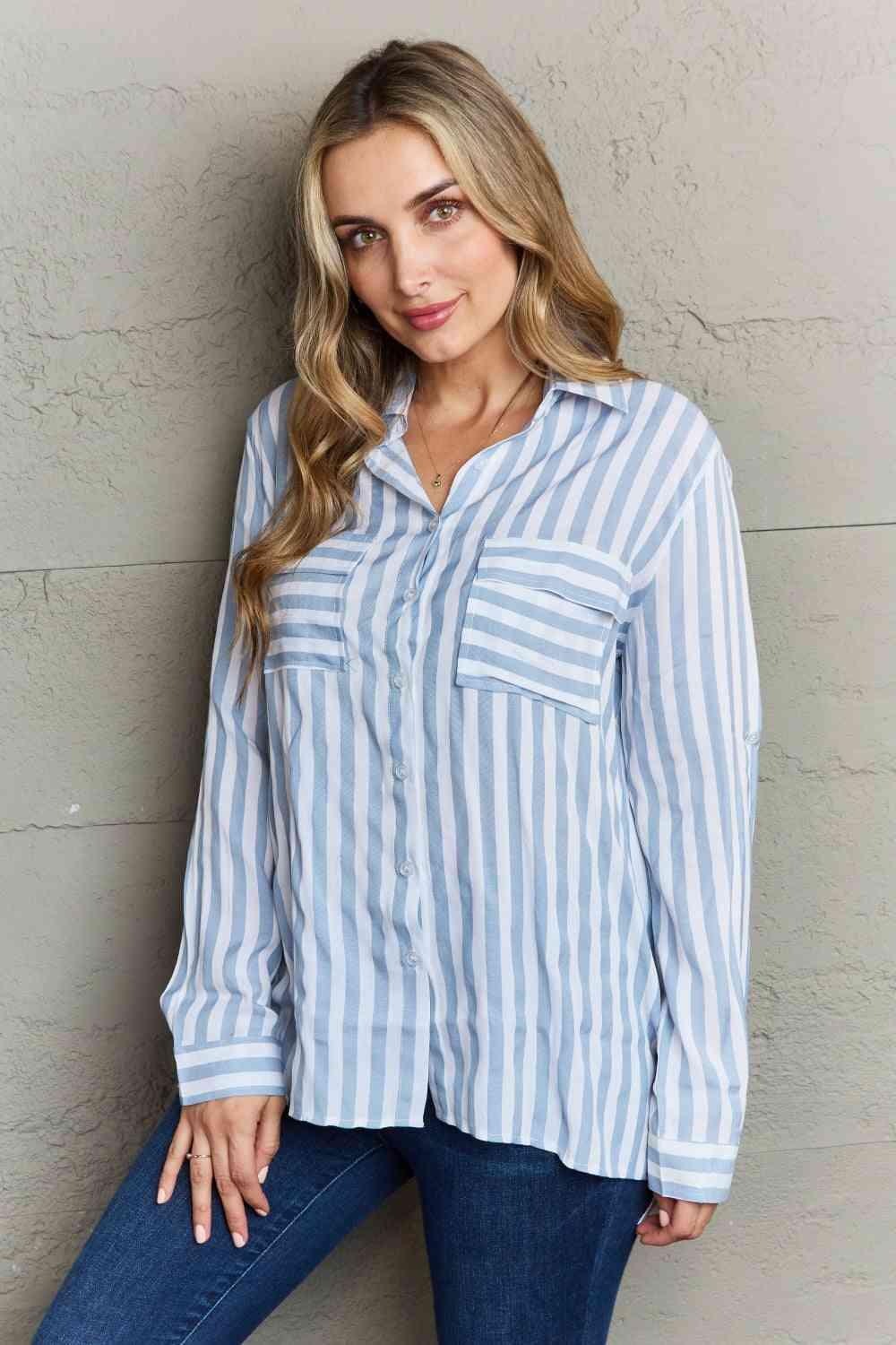 Ninexis Take Your Time Collared Button Down Striped Shirt - Happily Ever Atchison Shop Co.