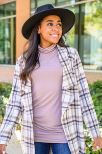 Nivia Draped Turtle Neck Tunic in Mocha - Happily Ever Atchison Shop Co.