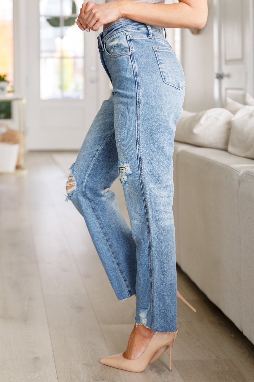 Nora High Rise Rigid Magic Destroy Slim Straight Jeans - Happily Ever Atchison Shop Co.