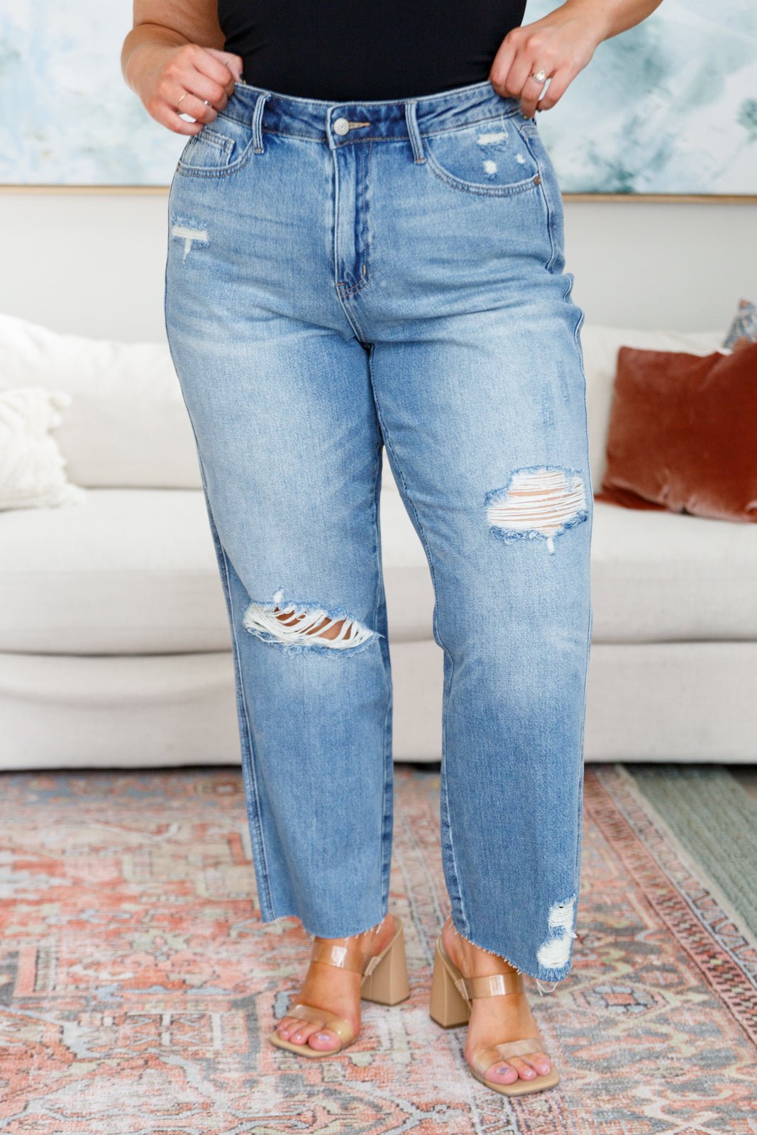 Nora High Rise Rigid Magic Destroy Slim Straight Jeans - Happily Ever Atchison Shop Co.