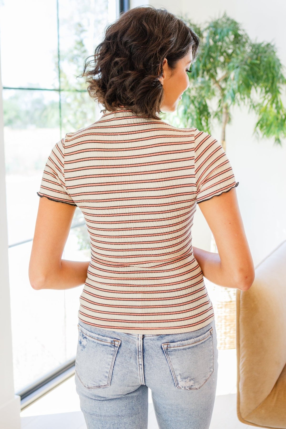 Nostalgic Note Striped Mock Neck Top - Happily Ever Atchison Shop Co.