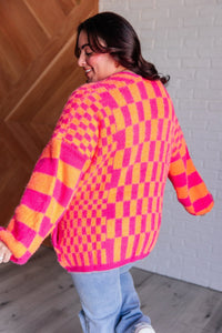 Noticed in Neon Checkered Cardigan in Pink and Orange - Happily Ever Atchison Shop Co.