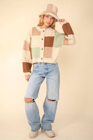 VERY J Color Block Button Down Textured Sweater Cardigan - 1985 the VAULT Boutique