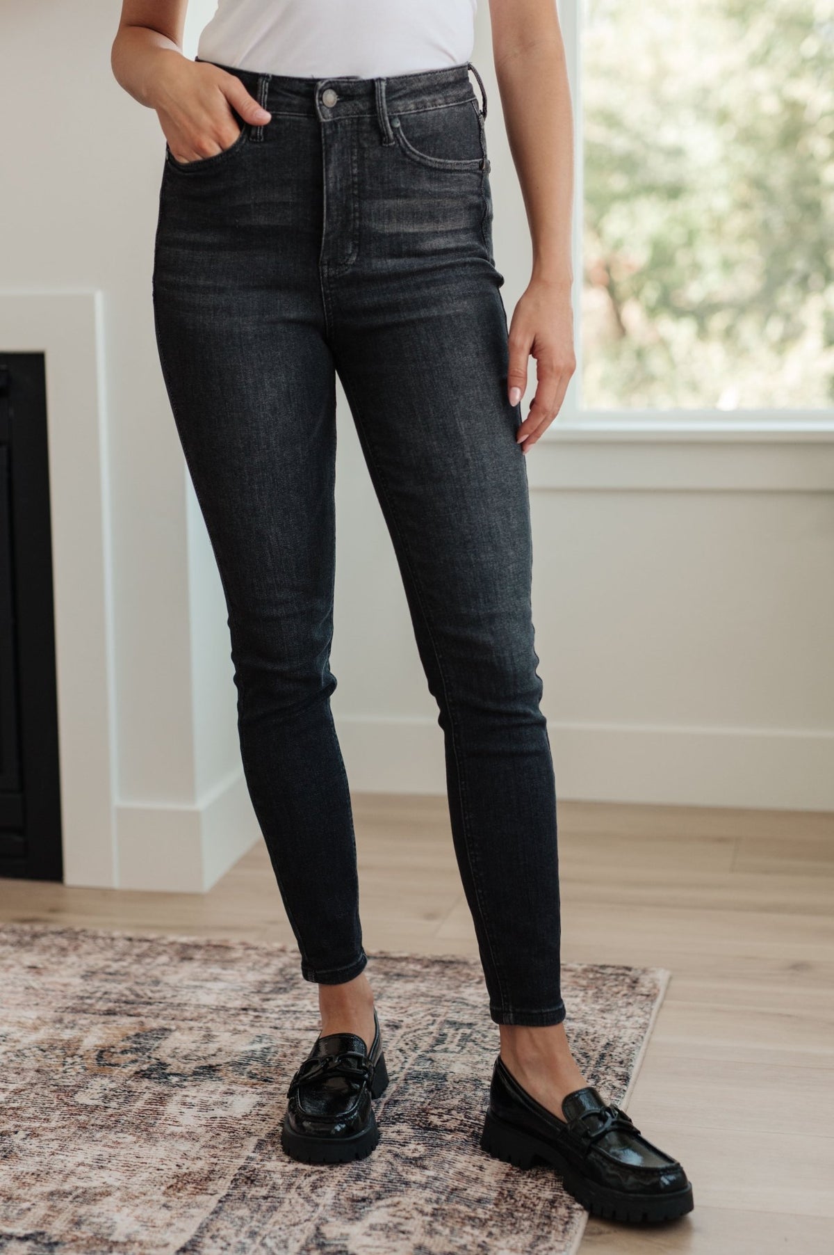 Octavia High Rise Control Top Skinny Jeans in Washed Black - Happily Ever Atchison Shop Co.