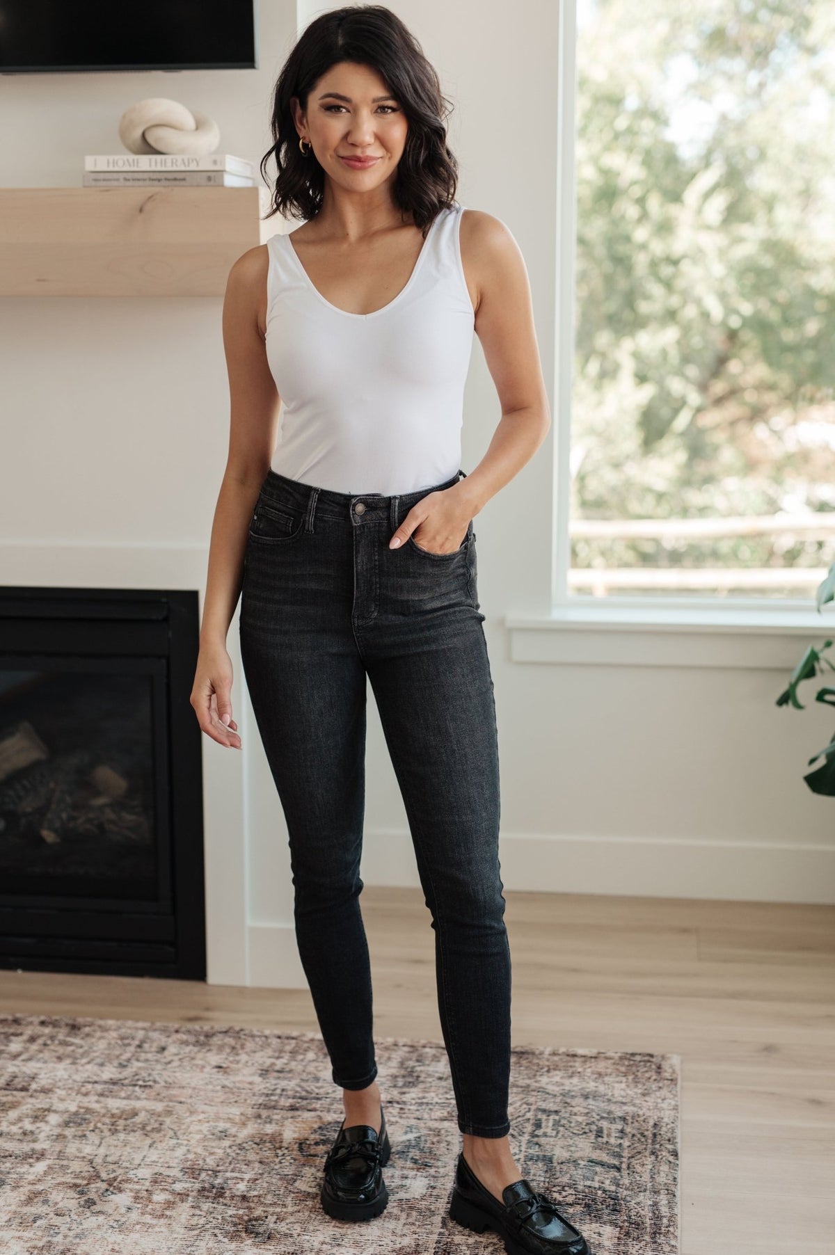 Octavia High Rise Control Top Skinny Jeans in Washed Black - Happily Ever Atchison Shop Co.