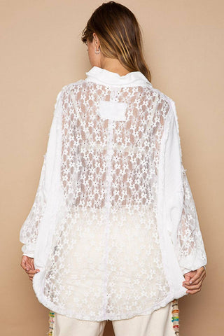 POL Oversize Lace Button-Down Shirt - 1985 the VAULT Boutique