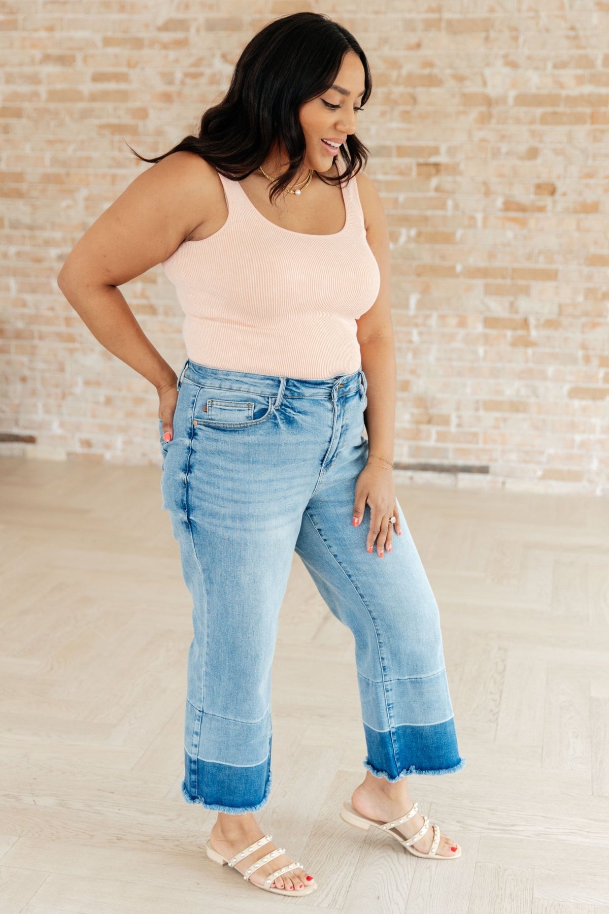 Olivia High Rise Wide Leg Crop Jeans in Medium Wash - Happily Ever Atchison Shop Co.