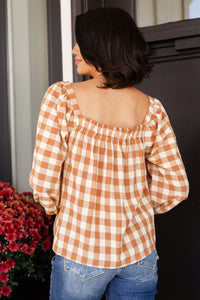 One Fine Afternoon Gingham Plaid Top In Caramel - Happily Ever Atchison Shop Co.