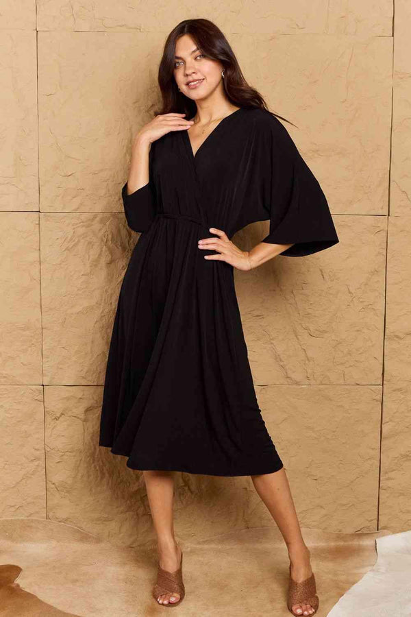 OneTheLand Make Your Move Solid Surplice Midi Dress - Happily Ever Atchison Shop Co.