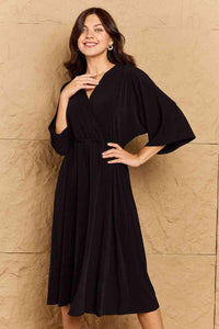 OneTheLand Make Your Move Solid Surplice Midi Dress - Happily Ever Atchison Shop Co.