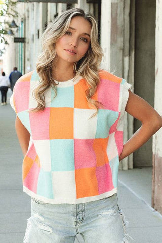 Multi-Color Checker Sweater Vest - 1985 the VAULT Boutique