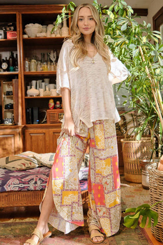 And The Why Printed Smocking Waist Side Slit Wide Leg Pants - 1985 the VAULT Boutique