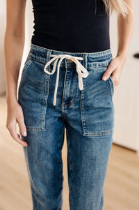 Payton Pull On Denim Joggers in Medium Wash - Happily Ever Atchison Shop Co.