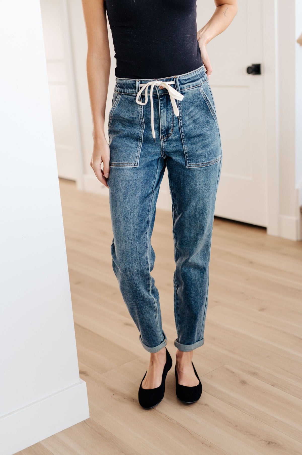 Payton Pull On Denim Joggers in Medium Wash - Happily Ever Atchison Shop Co.