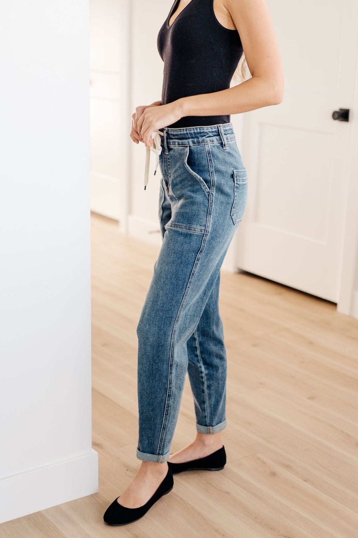 Payton Pull On Denim Joggers in Medium Wash - Happily Ever Atchison Shop Co.