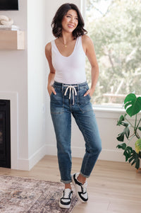 Payton Pull On Denim Joggers in Medium Wash - Happily Ever Atchison Shop Co.