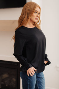 Peaceful Moments Smocked Sleeve Blouse in Black - Happily Ever Atchison Shop Co.