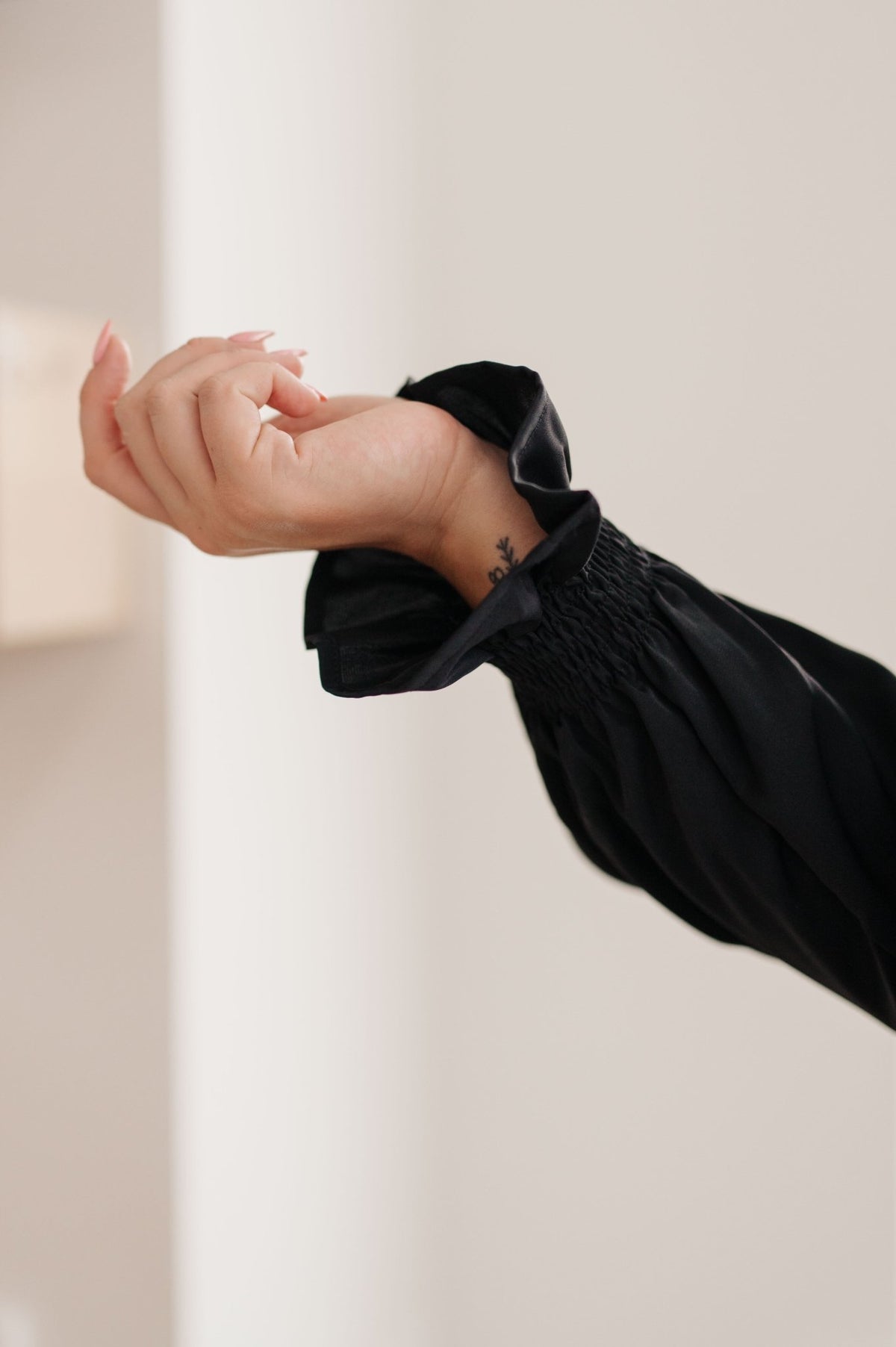 Peaceful Moments Smocked Sleeve Blouse in Black - Happily Ever Atchison Shop Co.