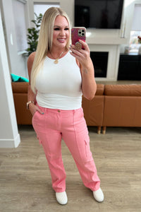 Peggy High Rise Cargo Straight Jeans in Pink - Happily Ever Atchison Shop Co.