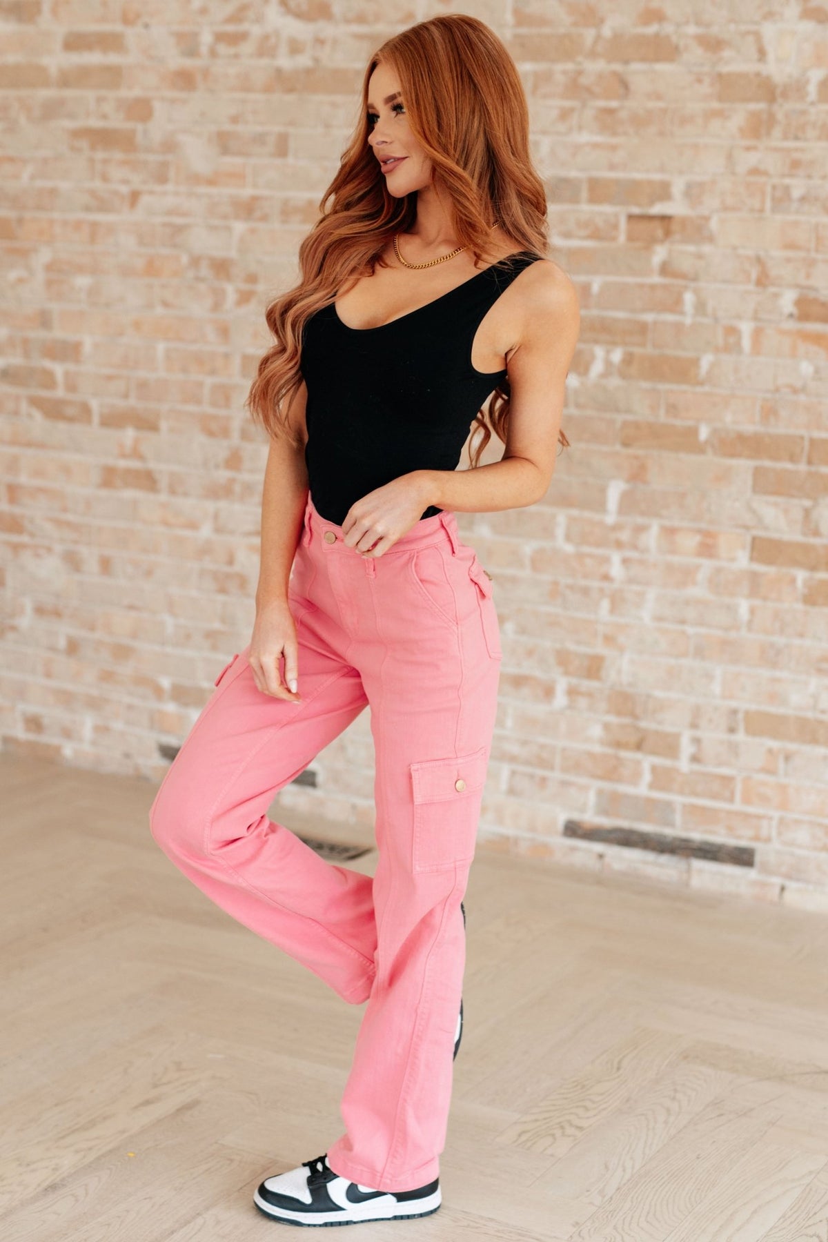 Peggy High Rise Cargo Straight Jeans in Pink - Happily Ever Atchison Shop Co.