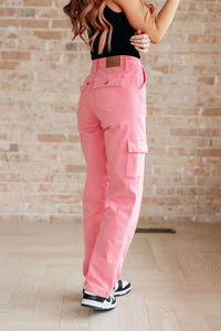 Peggy High Rise Cargo Straight Jeans in Pink - Happily Ever Atchison Shop Co.