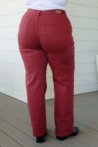 Phoebe High Rise Front Seam Straight Jeans in Burgundy - Happily Ever Atchison Shop Co.