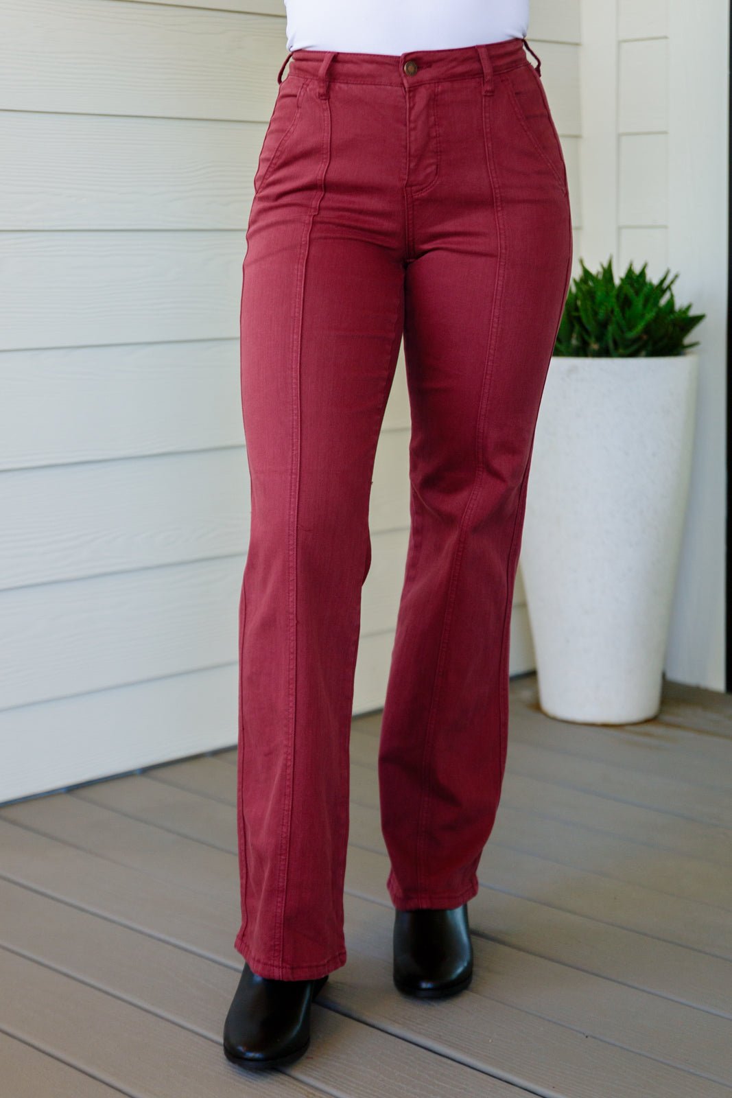 Phoebe High Rise Front Seam Straight Jeans in Burgundy - Happily Ever Atchison Shop Co.