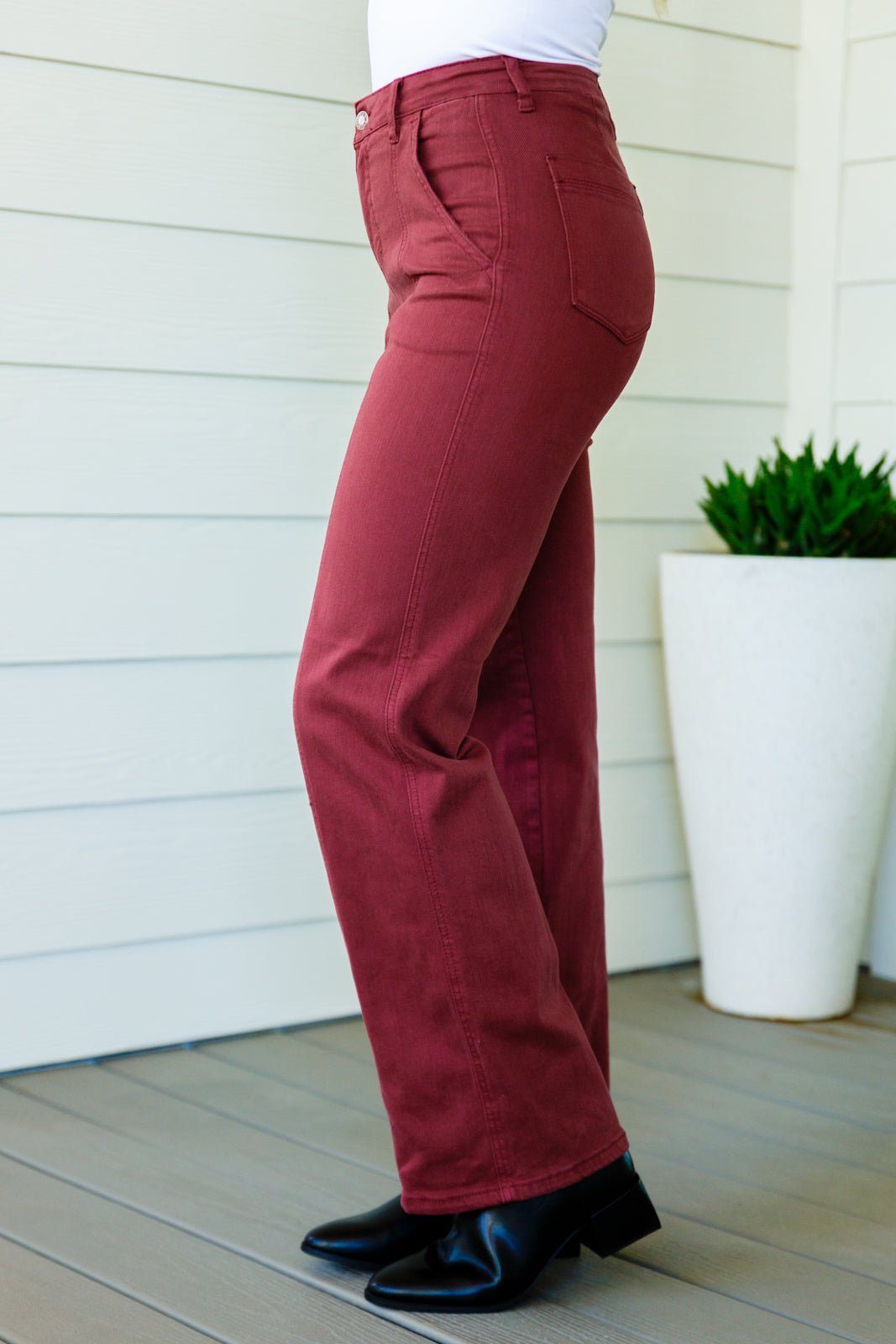 Phoebe High Rise Front Seam Straight Jeans in Burgundy - Happily Ever Atchison Shop Co.