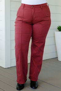 Phoebe High Rise Front Seam Straight Jeans in Burgundy - Happily Ever Atchison Shop Co.