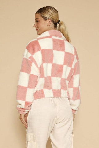 Fuzzy Checkered Zip Front Jacket - 1985 the VAULT Boutique