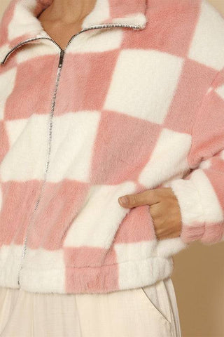 Fuzzy Checkered Zip Front Jacket - 1985 the VAULT Boutique