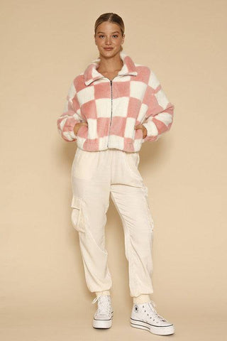 Fuzzy Checkered Zip Front Jacket - 1985 the VAULT Boutique