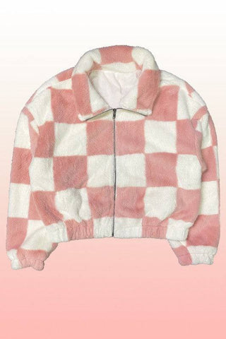 Fuzzy Checkered Zip Front Jacket - 1985 the VAULT Boutique