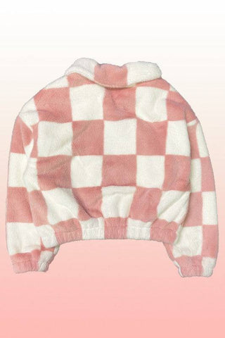 Fuzzy Checkered Zip Front Jacket - 1985 the VAULT Boutique