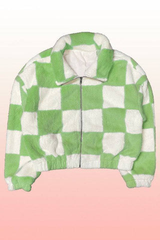 Fuzzy Checkered Zip Front Jacket - 1985 the VAULT Boutique