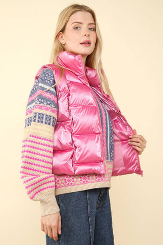 VERY J Shiny Metallic Zip Up Puffer Vest - 1985 the VAULT Boutique