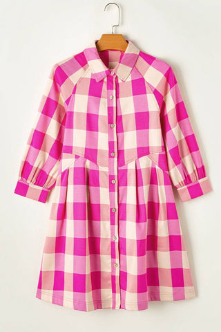 Plaid Button Up Long Sleeve Shirt Dress - 1985 the VAULT Boutique