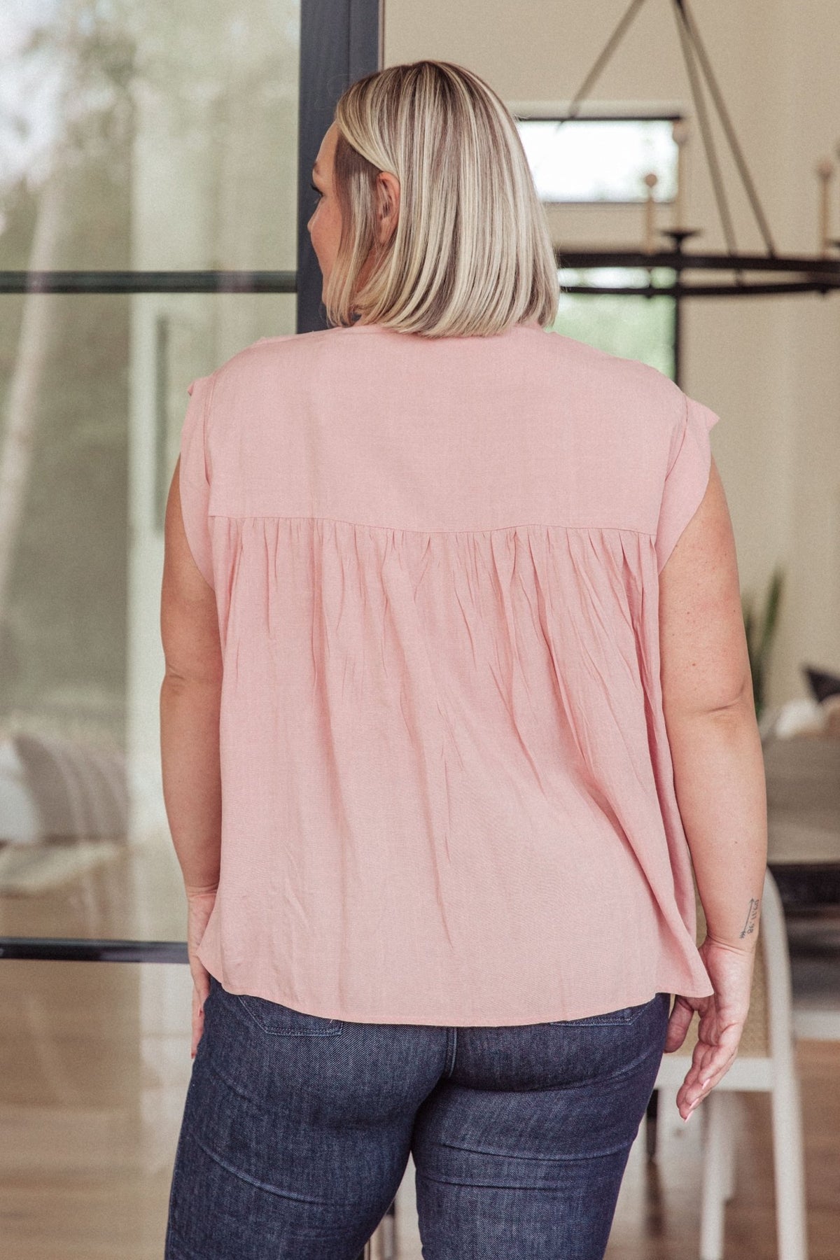 Pleat Detail Button Up Blouse in Pink - Happily Ever Atchison Shop Co.