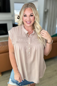 Pleat Detail Button Up Blouse in Taupe - Happily Ever Atchison Shop Co.