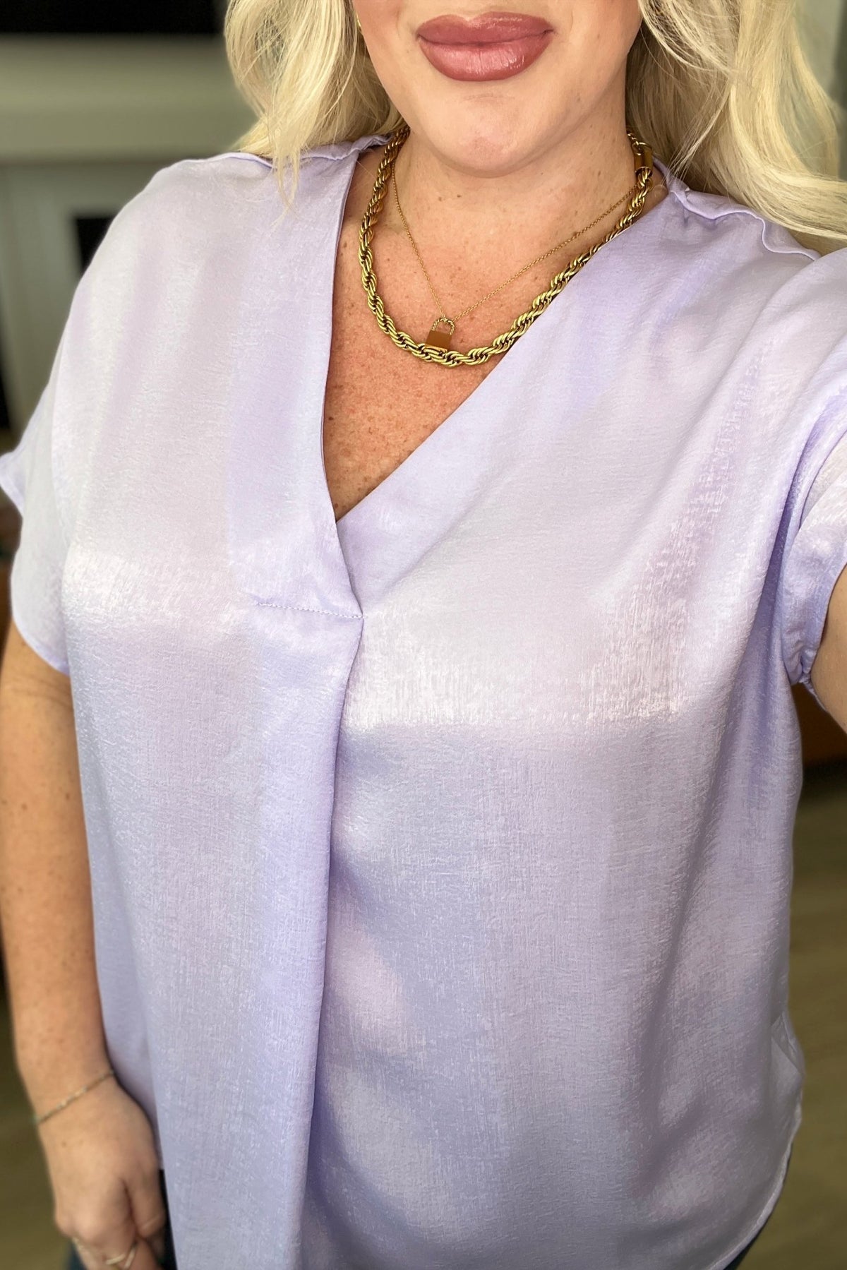 Pleat Front V - Neck Top in Lavender - Happily Ever Atchison Shop Co.