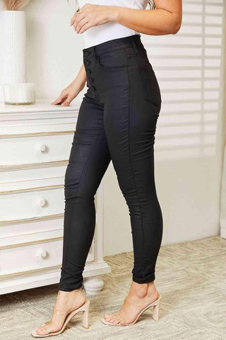 Kancan Full Size High Rise Black Coated Ankle Skinny Jeans - 1985 the VAULT Boutique