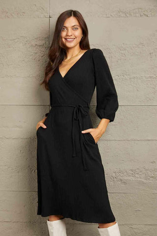 Culture Code Full Size Surplice Flare Ruching Dress - 1985 the VAULT Boutique