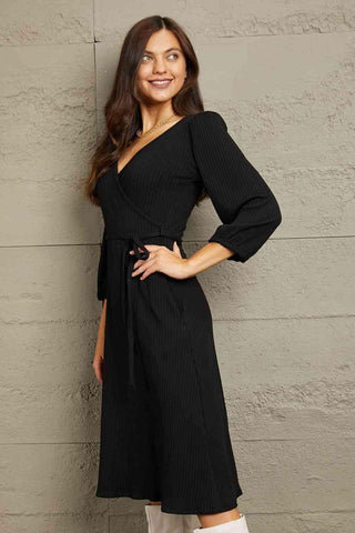 Culture Code Full Size Surplice Flare Ruching Dress - 1985 the VAULT Boutique