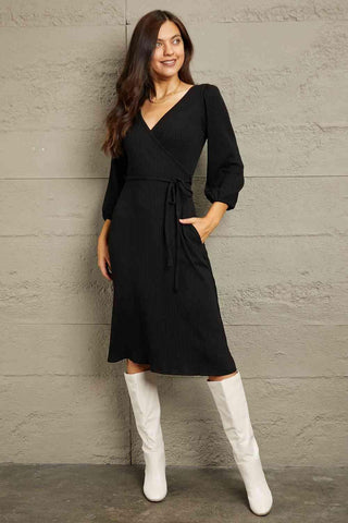 Culture Code Full Size Surplice Flare Ruching Dress - 1985 the VAULT Boutique