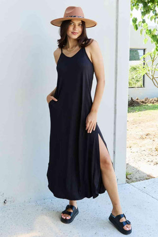 Ninexis Good Energy Full Size Cami Side Slit Maxi Dress in Black - 1985 the VAULT Boutique