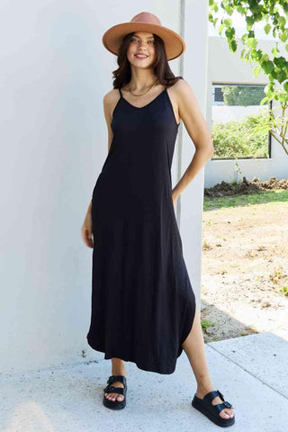 Ninexis Good Energy Full Size Cami Side Slit Maxi Dress in Black - 1985 the VAULT Boutique