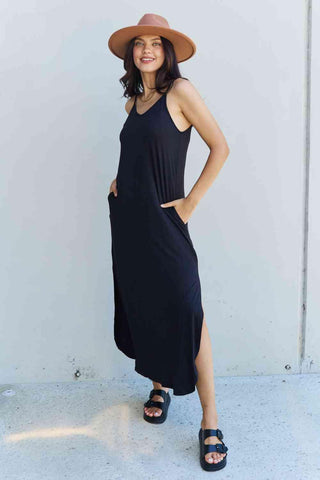 Ninexis Good Energy Full Size Cami Side Slit Maxi Dress in Black - 1985 the VAULT Boutique