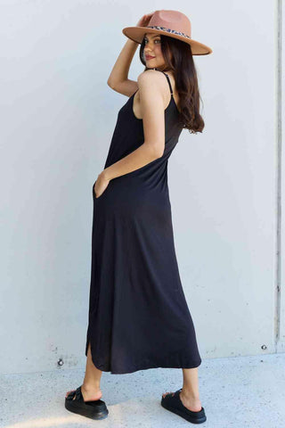 Ninexis Good Energy Full Size Cami Side Slit Maxi Dress in Black - 1985 the VAULT Boutique