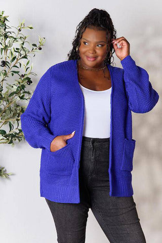 Zenana Full Size Waffle-Knit Open Front Cardigan - 1985 the VAULT Boutique