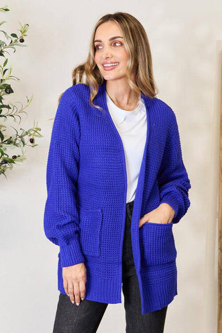 Zenana Full Size Waffle-Knit Open Front Cardigan - 1985 the VAULT Boutique